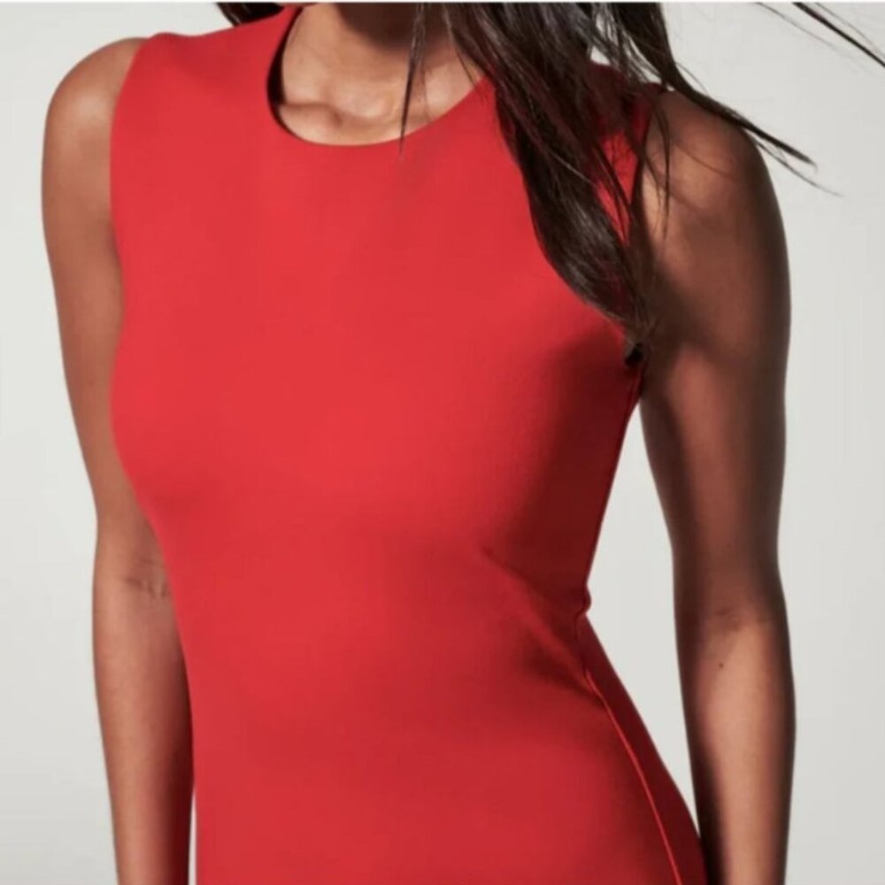 Spanx The Perfect Sheath Dress M Red Sleeveless Ponte Knit Slimming 20380R - Picture 2 of 11